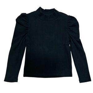 Gap Black Ribbed Puffer Sleeve Mock Turtleneck Top